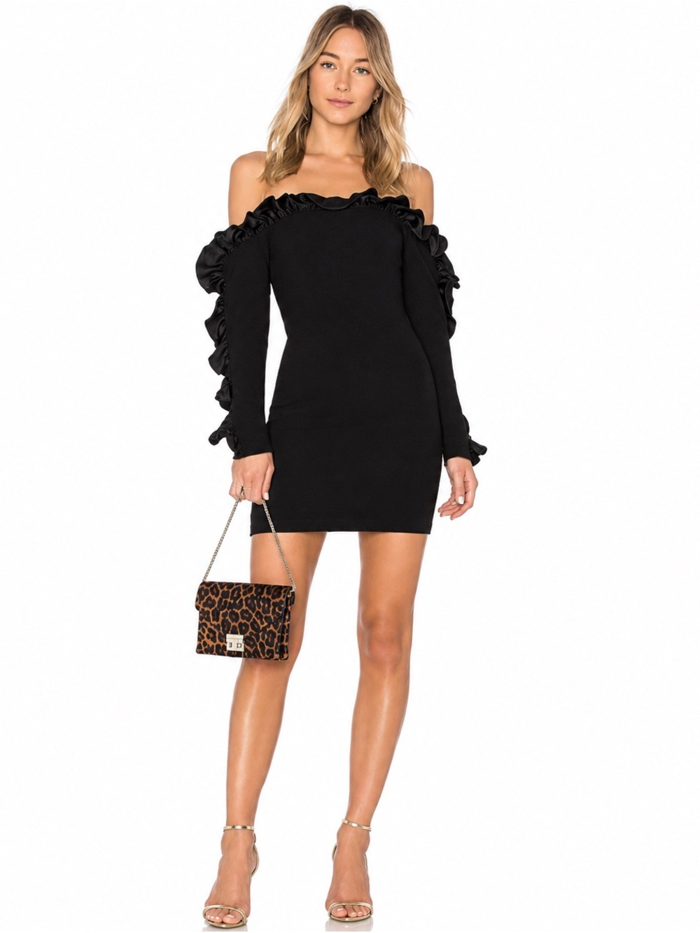 CINQ A SEPT Rosemarie Ruffled Off Shoulder Mini Dress Black Sz 2